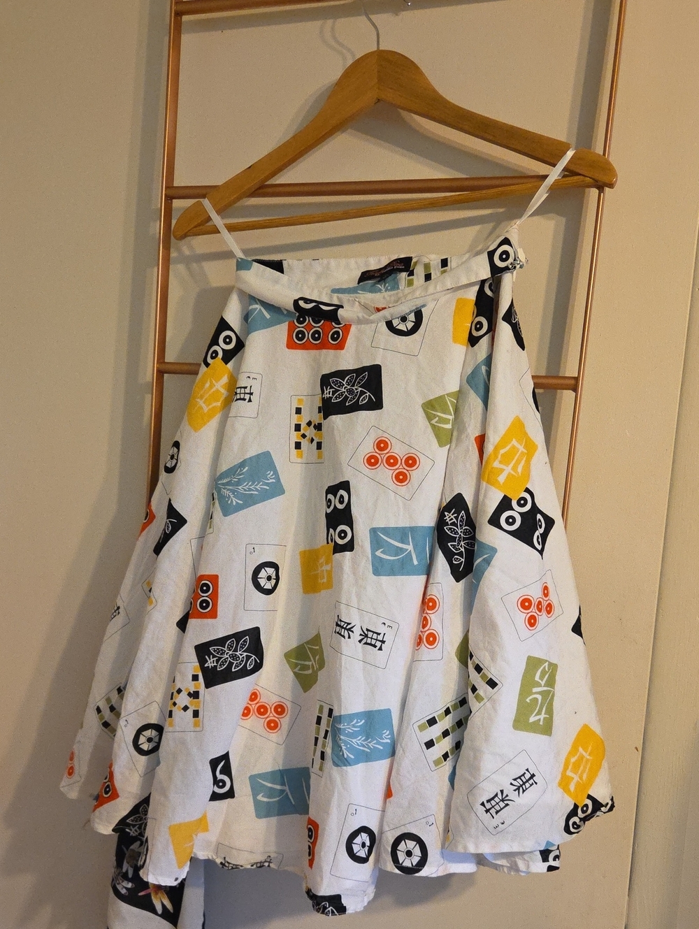 RARE Trashy Diva Mahjong White A-Line Skirt with Colorful Tiles